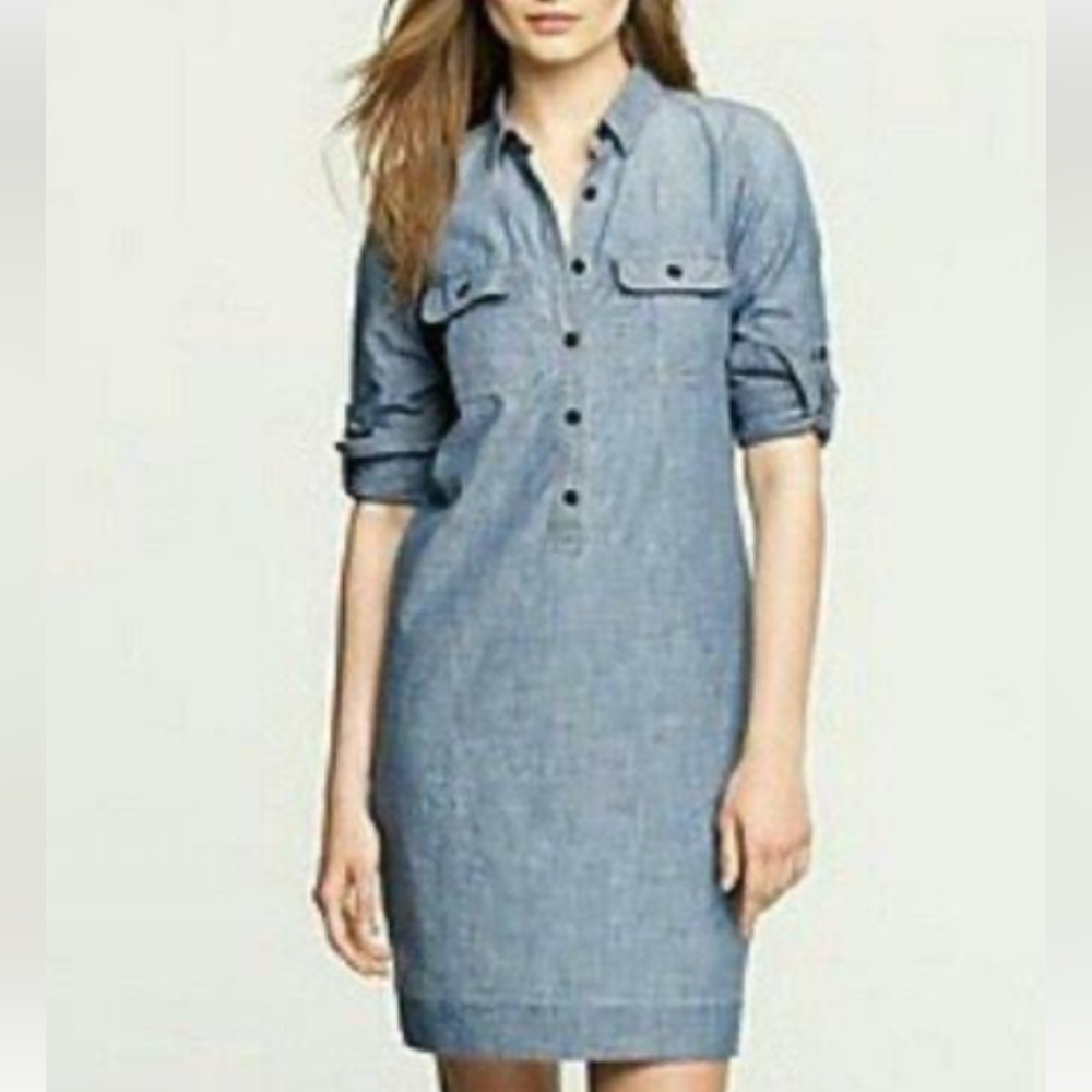 J Crew Chambray Mini Shirt Dress Denim Jean Blue Button Down Cotton S